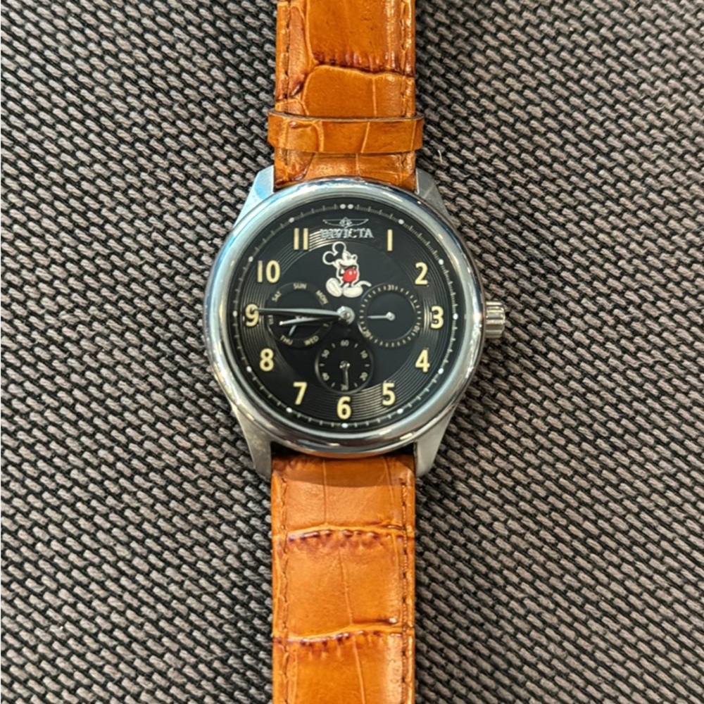 Limited edition Invicta Mickey Mouse Watch with brown leather strap